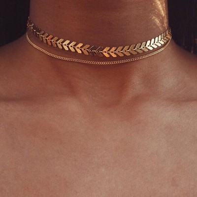 Gothic Multi Choker Kaklo papuošalas Moteriška Plokščia grandinėlė Ant kaklo Papuošalai Dviejų sluoksnių karoliai Apykaklės Apykaklės Fishbone Lėktuvo karoliai