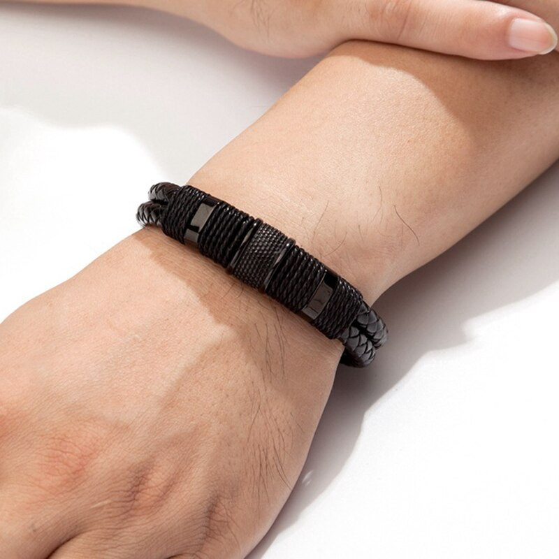Vintage szőtt bőr kötélpántoló karkötők férfiaknak klasszikus rozsdamentes acél karkötők karkötők punk karkötő ékszerek férfi ajándékok