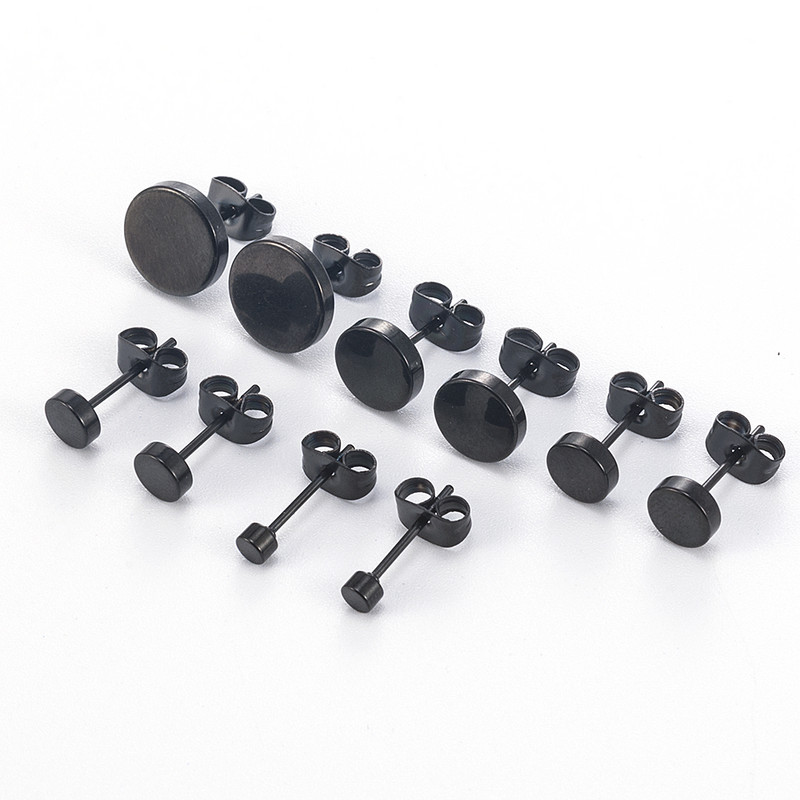Divat Női Férfi Fekete Kerek Rozsdamentes Acél Egyszerű Fülbevalók Fülbevaló 5 Méret Punk Fülbevaló Ékszerek