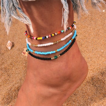 Бохемски цветни мъниста глезени за жени Ръчно изработени еластични бижута за крака Летен плаж Гривна за боси крака Бижута за глезена на крака Подарък