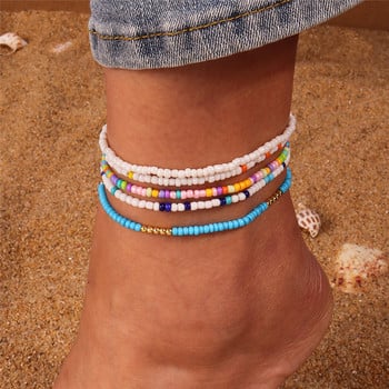 Bohemian πολύχρωμες χάντρες μανδύα για γυναίκες Χειροποίητα κοσμήματα ελαστικών ποδιών Καλοκαιρινό μπρασελέ ξυπόλυτο στην παραλία Δώρο κοσμήματα αστραγάλου στο πόδι