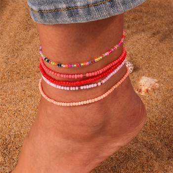 Бохемски цветни мъниста глезени за жени Ръчно изработени еластични бижута за крака Летен плаж Гривна за боси крака Бижута за глезена на крака Подарък