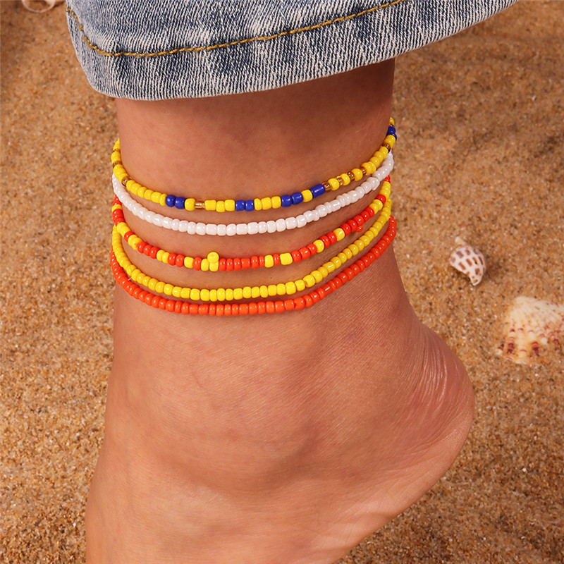 Boheemlaste värviliste helmestega jalavõrud naistele Käsitsi valmistatud elastsed jalaehted suvise rannas paljajalu käevõru pahkluu jalal ehete kingitus