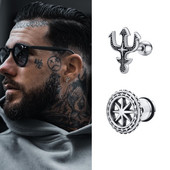 Punk Meeste Trident Stud kõrvarõngad, Vana-Kreeka jumal Poseidon Neptuun kõrvarõngad roostevabast terasest kõrvakingid talle ehted