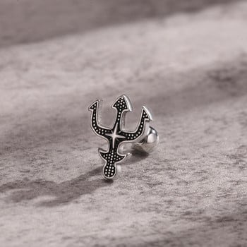 Пънк мъжки обеци с тризъбец, обеци на древногръцкия бог Посейдон Нептун Уши от неръждаема стомана Подаръци за него Бижута