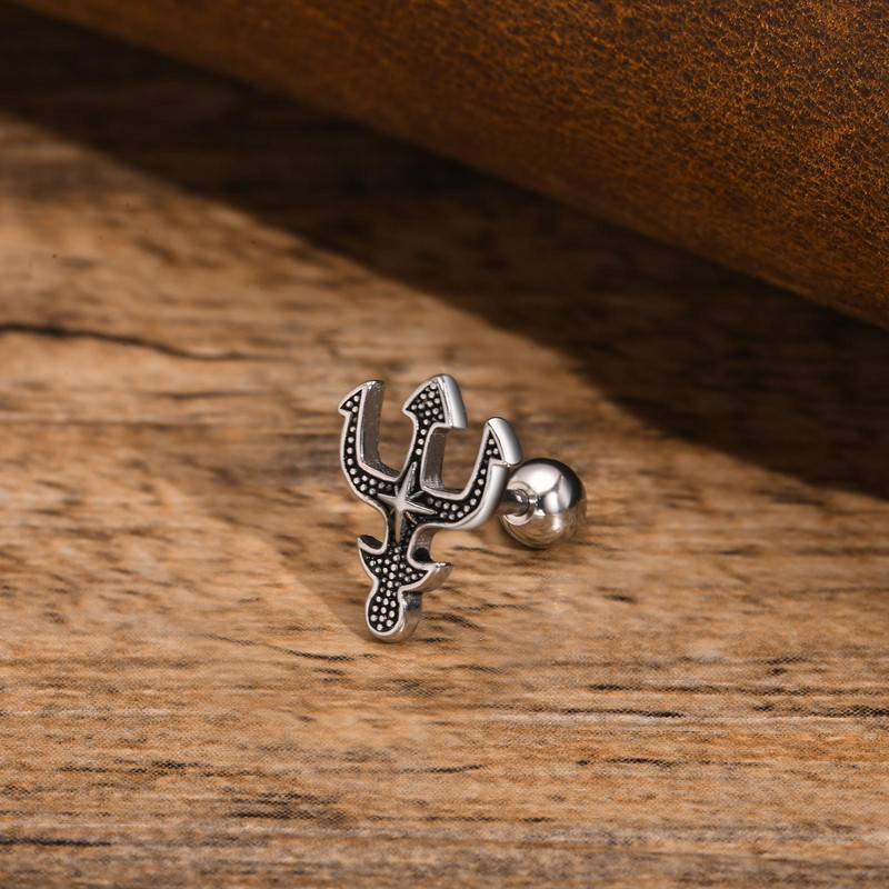 Punk Meeste Trident Stud kõrvarõngad, Vana-Kreeka jumal Poseidon Neptuun kõrvarõngad roostevabast terasest kõrvakingid talle ehted