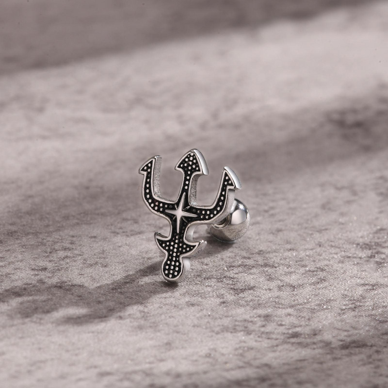 Punk Meeste Trident Stud kõrvarõngad, Vana-Kreeka jumal Poseidon Neptuun kõrvarõngad roostevabast terasest kõrvakingid talle ehted