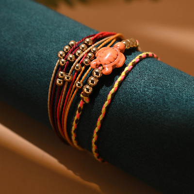 Bohemiško vėžlio apyrankė su kulkšnies apyranke moterims Suvarstoma Y2K virvė Madinga pėdų pėda, sukraunama basų pėdų grandinėlė vasaros paplūdimio papuošalai