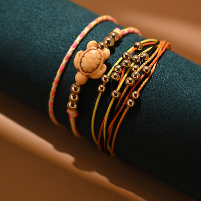 Bohemiško vėžlio apyrankė su kulkšnies apyranke moterims Suvarstoma Y2K virvė Madinga pėdų pėda, sukraunama basų pėdų grandinėlė vasaros paplūdimio papuošalai