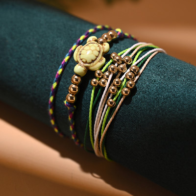 Bohemiško vėžlio apyrankė su kulkšnies apyranke moterims Suvarstoma Y2K virvė Madinga pėdų pėda, sukraunama basų pėdų grandinėlė vasaros paplūdimio papuošalai