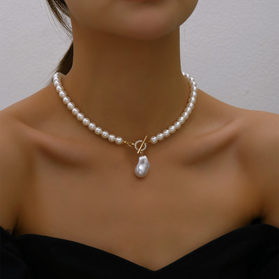 YWZIXLN Trend Elegant Jewelry Vestuviniai Dideli Perlų Krištoliniai Kaklo papuošalai Moterims Madingi Baltos Imitacijos Perlų Kaklo karoliai