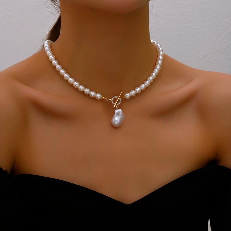 YWZIXLN Trend Elegant Jewelry Vestuviniai Dideli Perlų Krištoliniai Kaklo papuošalai Moterims Madingi Baltos Imitacijos Perlų Kaklo karoliai