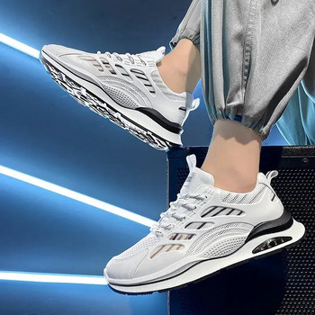 Модни мъжки маратонки Мрежести дишащи ежедневни обувки Нехлъзгащи се обувки на платформа за мъже Обувки с връзки Бял тенис Masculino