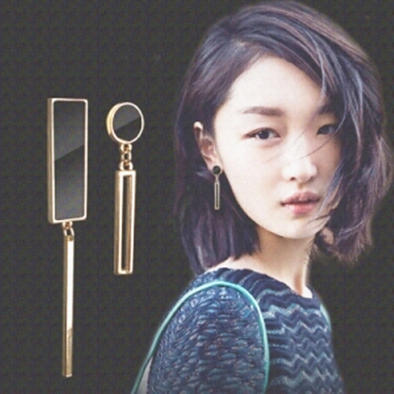 Karšti moteriški madingi auskarai, ilgi, asimetrija, apvalūs geometriniai stačiakampiai juodi krištoliniai auskarai, moteriški papuošalai, dovanos