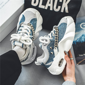 Μόδα μπλε τζιν casual ανδρικά αθλητικά παπούτσια Γνήσια ντιζάιν πλατφόρμα Ανδρικά παπούτσια με αυξημένο τακούνι Hip Hop Χοντροκομμένα Ανδρικά αθλητικά παπούτσια