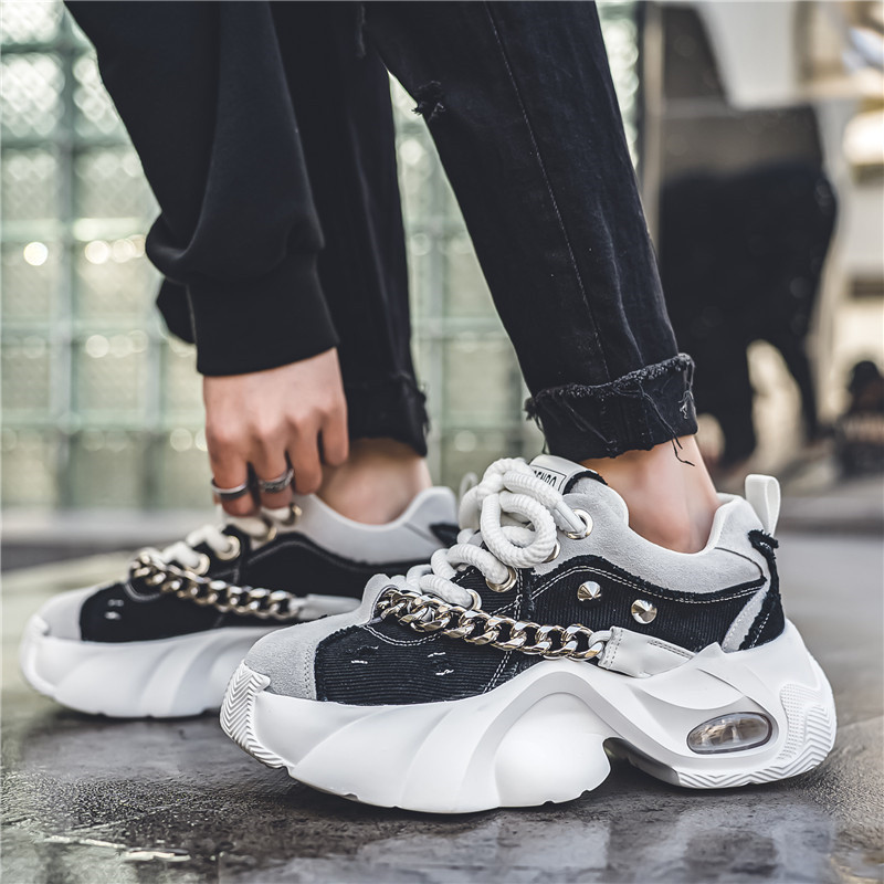 Madingi mėlyni džinsiniai laisvalaikio sportbačiai vyriški originalūs dizainerio platforminiai batai vyrams su aukštu kulnu Hiphopo stambūs sportbačiai, vyriški treniruokliai