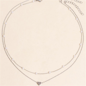 Vintage κολιέ μαργαριτάρι τσόκερ για γυναίκες μόδας Διπλή αλυσίδα Κρεμαστό κολιέ αγάπη καρδιά Δώρο κοσμήματα Χονδρική