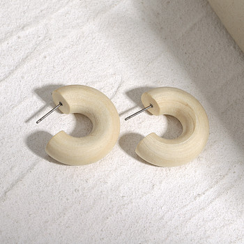 Lifefontier Bohemian Beige Wooden C Type Hoop Earring For Women Handmade Wood Round Circle Statement Earring Party Jewelry 2023