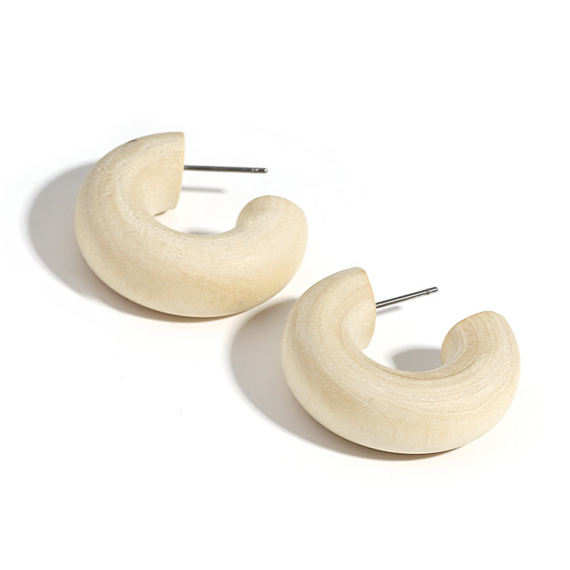 Lifefontier Bohemian Beež puidust C-tüüpi rõngaskõrvarõngas naistele Käsitsi valmistatud puidust ümmargune ringkiri Statement kõrvarõngas peoehted 2023