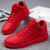 Jaunas modes Sarkanas vīriešu kedas ikdienišķas ādas augstas augšdaļas vīriešu apavi Ielu hip hop kedas vīriešu skeitborda apavi zapatillas hombre