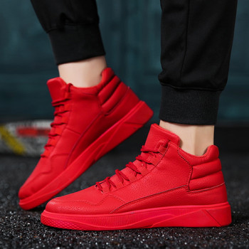 Нови модни червени мъжки маратонки Ежедневни кожени високи мъжки обувки Улични хип-хоп маратонки Мъжки обувки за скейтборд zapatillas hombre