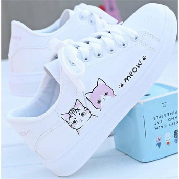 2023 Νέα Lace Up Μικρά Λευκά Παπούτσια Γυναικεία φοιτητικά επίπεδη κάτω κορεάτικα παπούτσια από μαλακό δέρμα καμβά Γυναικεία παπούτσια