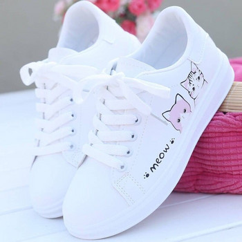 2023 Νέα Lace Up Μικρά Λευκά Παπούτσια Γυναικεία φοιτητικά επίπεδη κάτω κορεάτικα παπούτσια από μαλακό δέρμα καμβά Γυναικεία παπούτσια