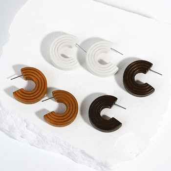 Lifefontier Vintage Χειροποίητο Ξύλινο Σκουλαρίκι με κρίκο για Γυναικεία Bohemia C Type Geometric Earrings με υφή ξύλου Κοσμήματα Χονδρική