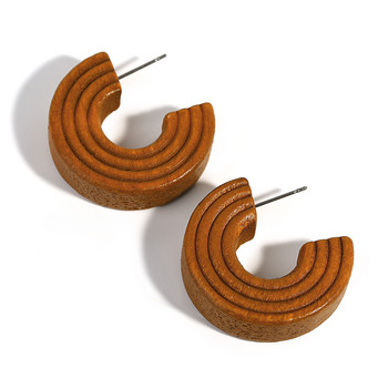 Lifefontier ретро ръчно изработени дървени обеци с обръч за жени Bohemia C Type Textured Wood Геометрични обеци Бижута на едро