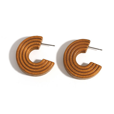 Lifefontier Vintage ar rokām darināti koka stīpas auskari sievietēm Bohemia C tipa teksturēta koka ģeometriski auskari juvelierizstrādājumu vairumtirdzniecība