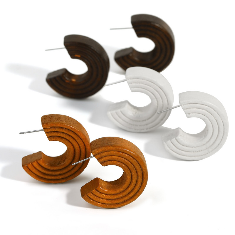 Lifefontier Vintage ar rokām darināti koka stīpas auskari sievietēm Bohemia C tipa teksturēta koka ģeometriski auskari juvelierizstrādājumu vairumtirdzniecība