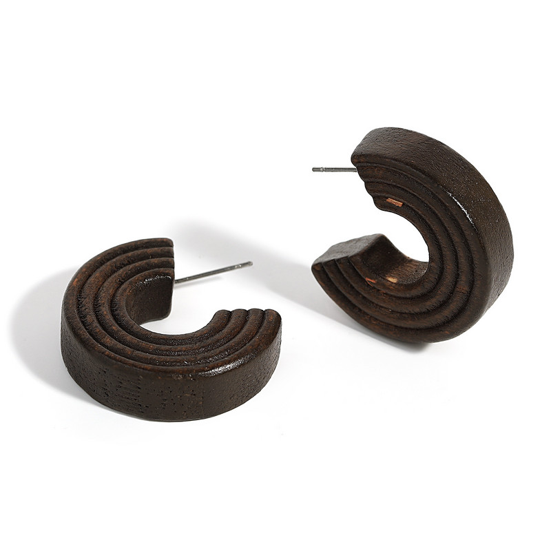 Lifefontier Vintage ar rokām darināti koka stīpas auskari sievietēm Bohemia C tipa teksturēta koka ģeometriski auskari juvelierizstrādājumu vairumtirdzniecība