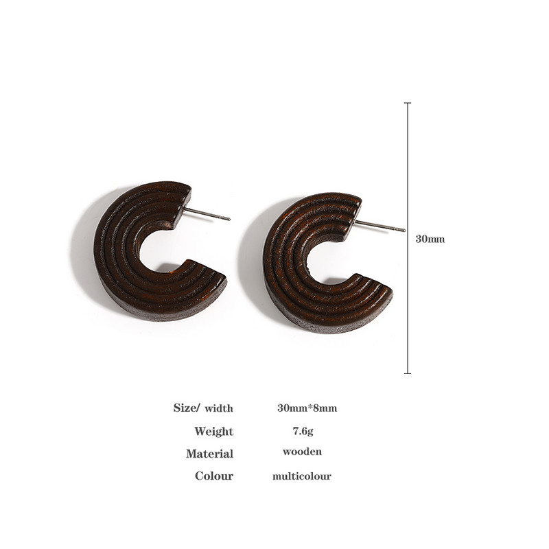 Lifefontier Vintage ar rokām darināti koka stīpas auskari sievietēm Bohemia C tipa teksturēta koka ģeometriski auskari juvelierizstrādājumu vairumtirdzniecība