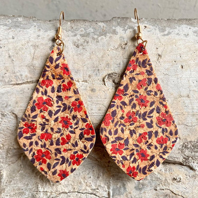 Slatke naušnice s otisnutim lišćem cvijeća i suzama od pluta za žene, naušnice za svaki dan u jesen 2021., starinski cvijet, besplatna dostava