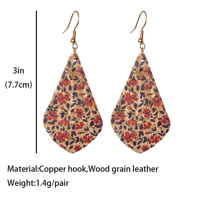 Slatke naušnice s otisnutim lišćem cvijeća i suzama od pluta za žene, naušnice za svaki dan u jesen 2021., starinski cvijet, besplatna dostava