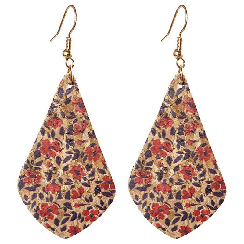 Slatke naušnice s otisnutim lišćem cvijeća i suzama od pluta za žene, naušnice za svaki dan u jesen 2021., starinski cvijet, besplatna dostava
