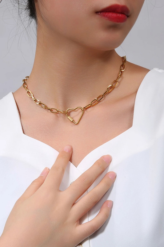 Roostevabast terasest südamega kaelakee naistele metallist südamega kaelakeed Choker Collier Femme 2022 moeehted