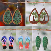 Vasaros atogrąžų lapų auskarai moterims Kūrybinės faneros šlepetės Havajų šventinės medinės dovanos papuošalai auskarai