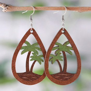 Летни обеци с тропически листа за жени Творчески чехли от шперплат Хавайски празничен дървен подарък Обеци за бижута