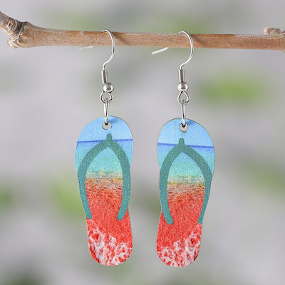 Vasaros atogrąžų lapų auskarai moterims Kūrybinės faneros šlepetės Havajų šventinės medinės dovanos papuošalai auskarai