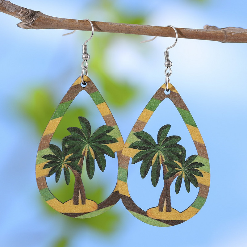 Vasaros atogrąžų lapų auskarai moterims Kūrybinės faneros šlepetės Havajų šventinės medinės dovanos papuošalai auskarai