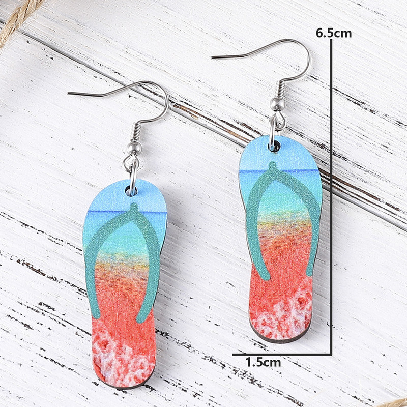 Vasaros atogrąžų lapų auskarai moterims Kūrybinės faneros šlepetės Havajų šventinės medinės dovanos papuošalai auskarai