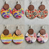 Πολύχρωμα σκουλαρίκια από φελλό κύκλο φεγγαριού και δίσκου ξύλου για γυναίκες πολύχρωμα σκουλαρίκια μισοφέγγαρου Δώρα κοσμήματα Χονδρική