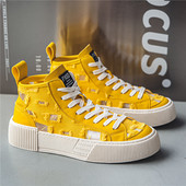 Μόδα κίτρινα πάνινα πάνινα παπούτσια Ανδρικά καλοκαιρινά αναπνεύσιμα βουλκανιζέ Παπούτσια Ανδρικά άνετα ψηλά παπούτσια casual ανδρικά zapatillas de hombre