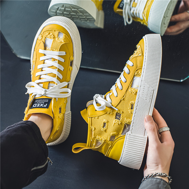 Μόδα κίτρινα πάνινα πάνινα παπούτσια Ανδρικά καλοκαιρινά αναπνεύσιμα βουλκανιζέ Παπούτσια Ανδρικά άνετα ψηλά παπούτσια casual ανδρικά zapatillas de hombre