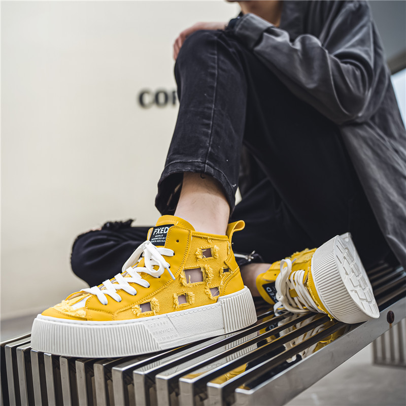 Μόδα κίτρινα πάνινα πάνινα παπούτσια Ανδρικά καλοκαιρινά αναπνεύσιμα βουλκανιζέ Παπούτσια Ανδρικά άνετα ψηλά παπούτσια casual ανδρικά zapatillas de hombre