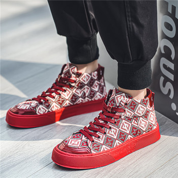 2024 Hot Red Vulcanize Sneakers Ανδρικά παπούτσια Skateboarding Ανδρικά παπούτσια Streetwear Canvas ψηλά παπούτσια για άντρες Casual αθλητικά παπούτσια