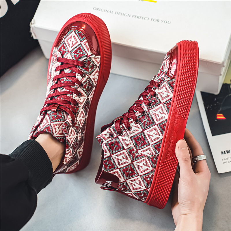 2024 Hot Red Vulcanize tossud Meeste platvorm Meeste rulakingad Tänavarõivad Canvas Kõrge ülaosaga kingad meestele vabaaja tossud