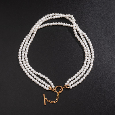 Πολλαπλών στρώσεων Λευκό Απομίμηση Κολιέ με μαργαριτάρια Αλυσίδα με χάντρες πανκ Γυναικεία κολιέ γάμου με κοντό κλείδακο Κοσμήματα για δεξιώσεις για κορίτσια