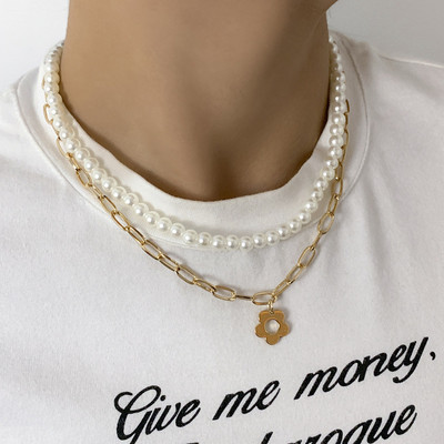 Πολλαπλών στρώσεων Λευκό Απομίμηση Κολιέ με μαργαριτάρια Αλυσίδα με χάντρες πανκ Γυναικεία κολιέ γάμου με κοντό κλείδακο Κοσμήματα για δεξιώσεις για κορίτσια